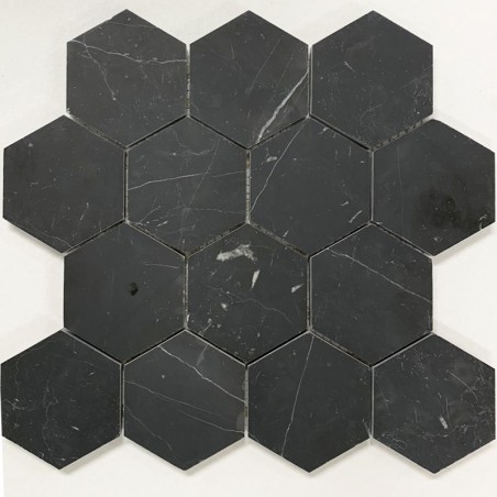 Nero Marquina Hexagon Honed Marble Mosaic 70x70