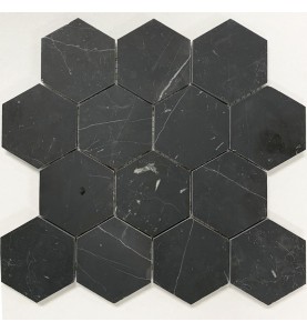 Nero Marquina Hexagon Honed Marble Mosaic 70x70