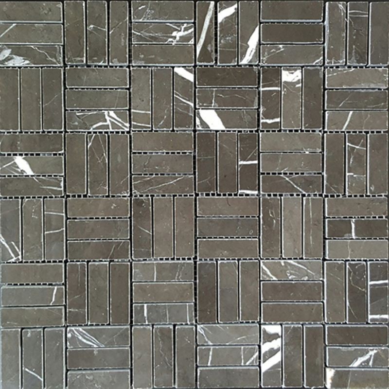 Pietra Grey Roma Pattern Polished Limestone Mosaic Tiles 50x15