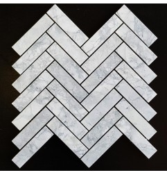 Super White Dolomite Herringbone Honed Marble Mosaic Tiles 98x25