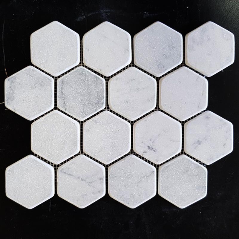Carrara Hexagon Tumbled Marble Mosaic Tiles 70x70