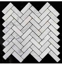 Carrara Herringbone Tumbled Marble Mosaic Tiles 75x25