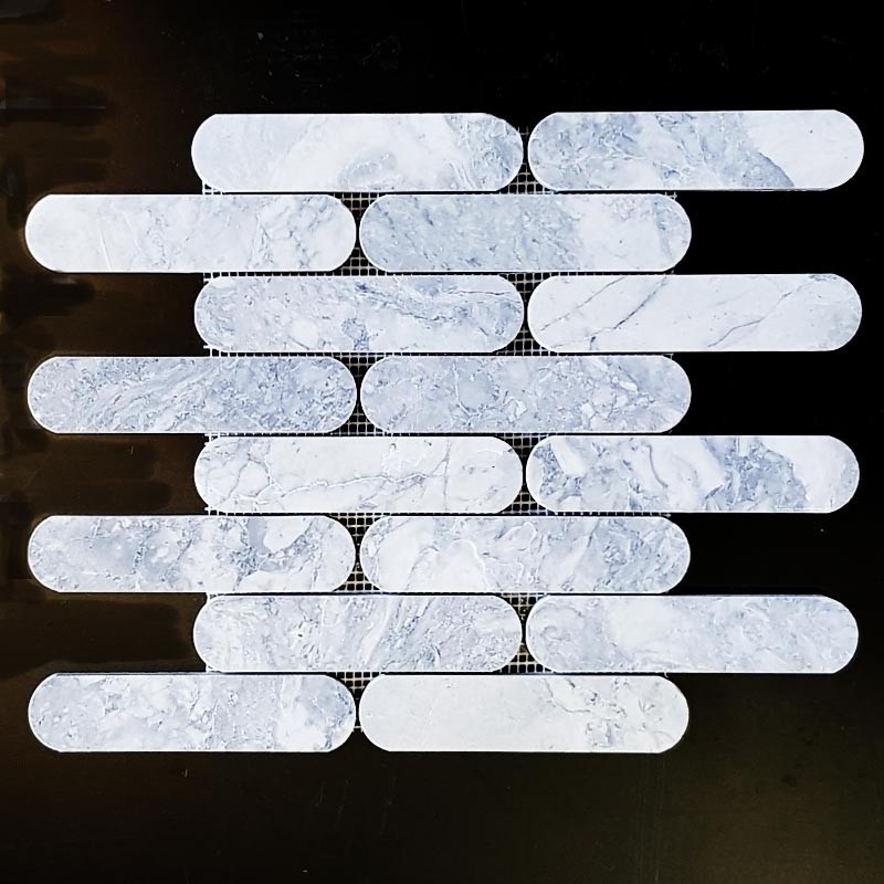 Super White Dolomite Long Oval Honed Marble Mosaic Tiles 150x35