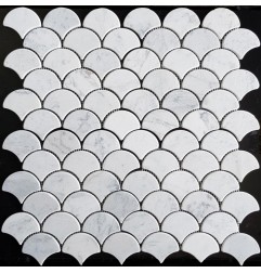 Carrara Fish Scale Fan Shaped Tumbled Marble Mosaic Tiles