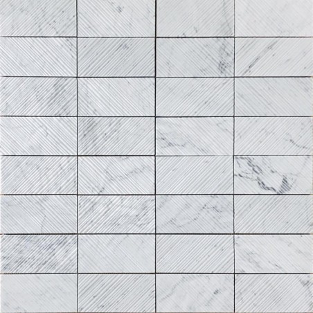 Carrara Chiselled Rectangle Marble Mosaic Tiles 75x150