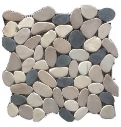 Tan/White/Black Combo Honed Sliced Pebble Squares