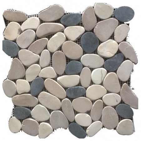 Tan/White/Black Combo Honed Sliced Pebble Squares