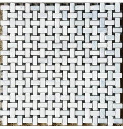 Basketweave Carrara & Nero Marquina Tumbled Marble Mosaic Tiles