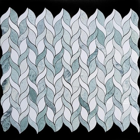 Green Celeste Honed & Thassos Polished Leaf Design Marble Mosaic Tiles