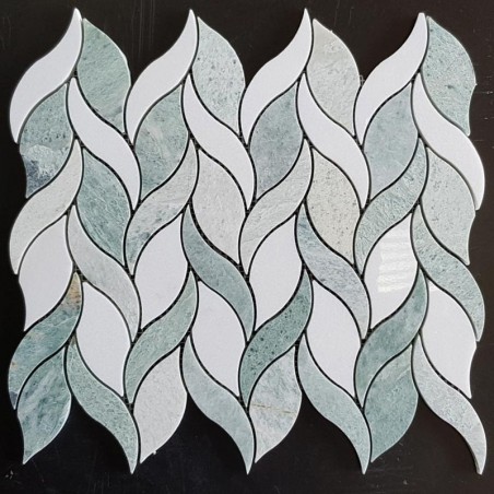 Green Celeste Honed & Thassos Polished Leaf Design Marble Mosaic Tiles
