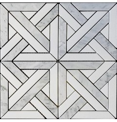 Heritage Parquet Thassos & Carrara Honed Marble Mosaic Tiles