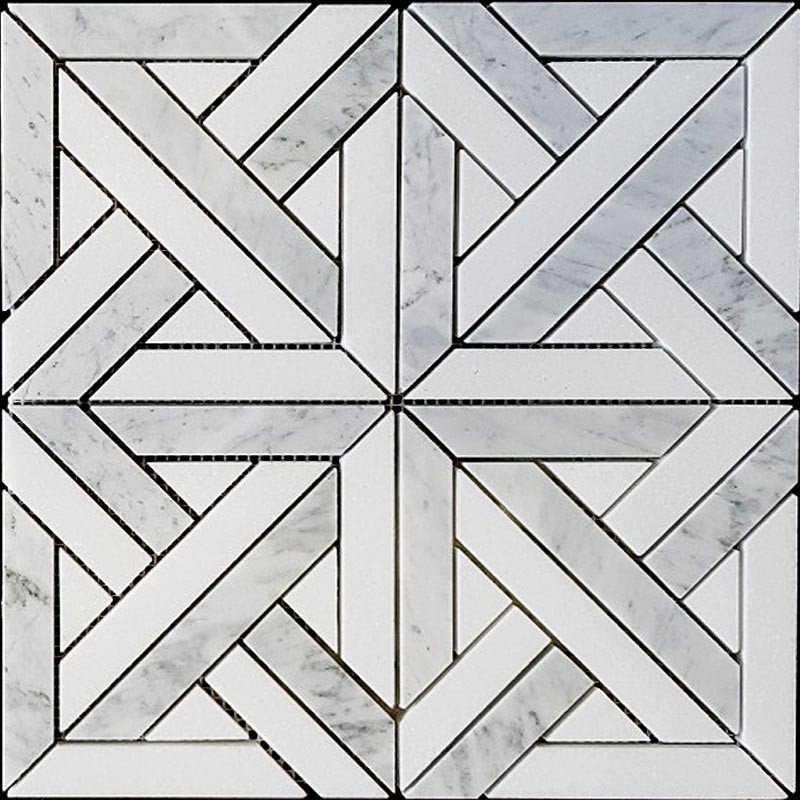 Heritage Parquet Thassos & Carrara Honed Marble Mosaic Tiles
