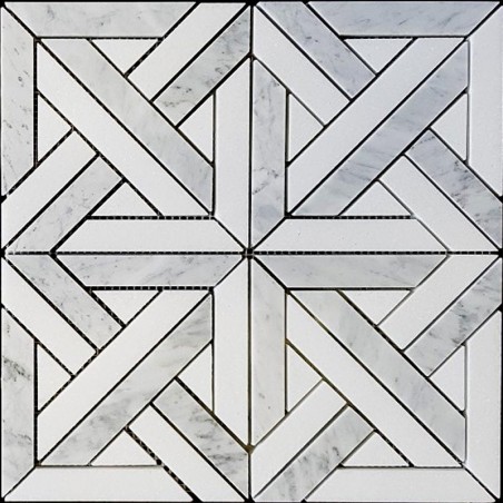 Heritage Parquet Thassos & Carrara Honed Marble Mosaic Tiles