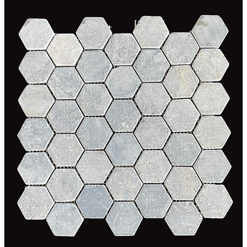 Ash Hexagonal Tumbled Marble Mosaic
