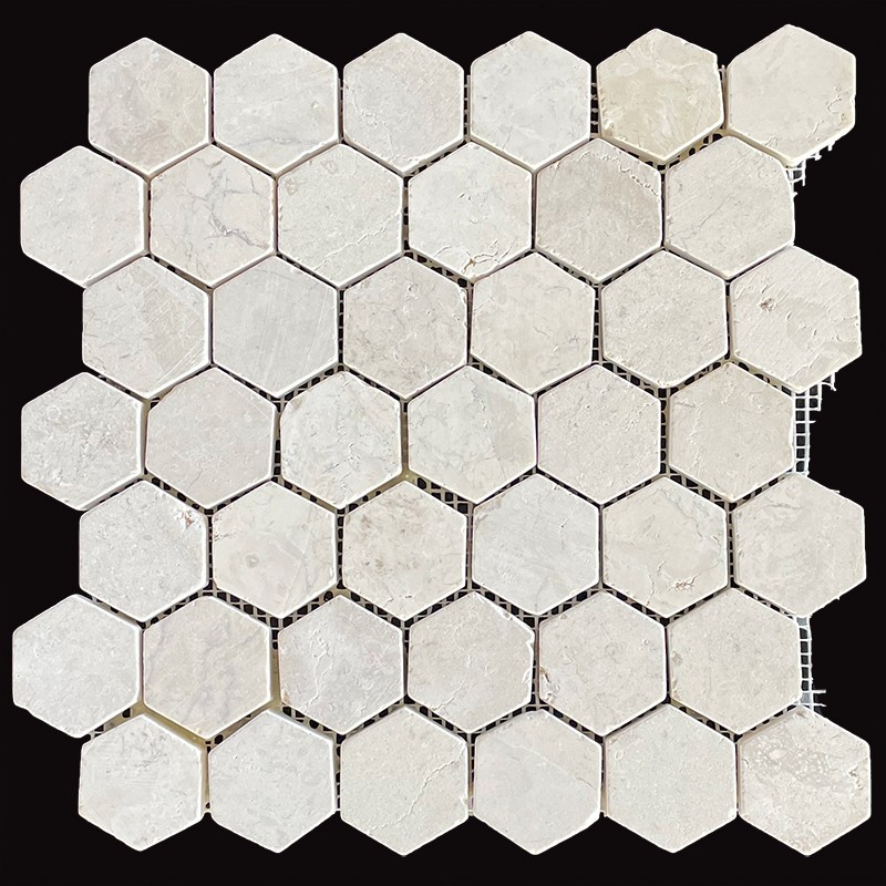 Beige Hexagonal Tumbled Marble Mosaic