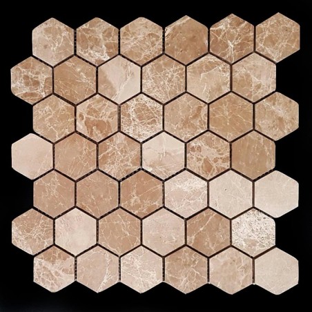 Emperador Light Hexagon Honed Marble Mosaic Tiles 48x48
