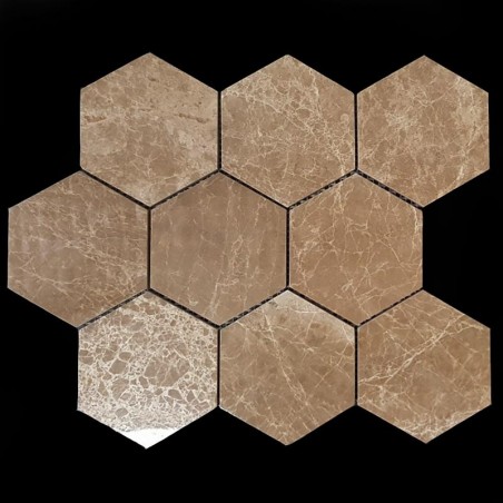 Emperador Light Hexagon Polished Marble Mosaic Tiles 98x98