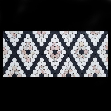 Mix Colour Thassos/Rose/Nero Hexagon Honed Marble Mosaic Tiles 25x25