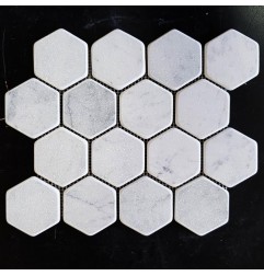 Carrara Hexagon Tumbled Marble Mosaic Tiles 73x73
