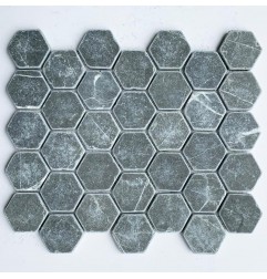 Pietra Grey Hexagon Tumbled Limestone Mosaic Tiles 50x50