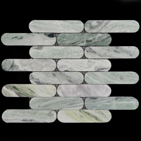 Imperial Green Long Oval Honed Marble Mosaic Tiles 150x35