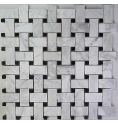Basketweave Carrara & Nero Marquina Honed Marble Mosaic Tiles