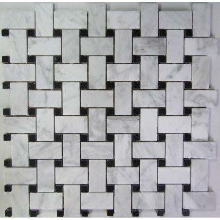 Basketweave Carrara & Nero Marquina Honed Marble Mosaic Tiles