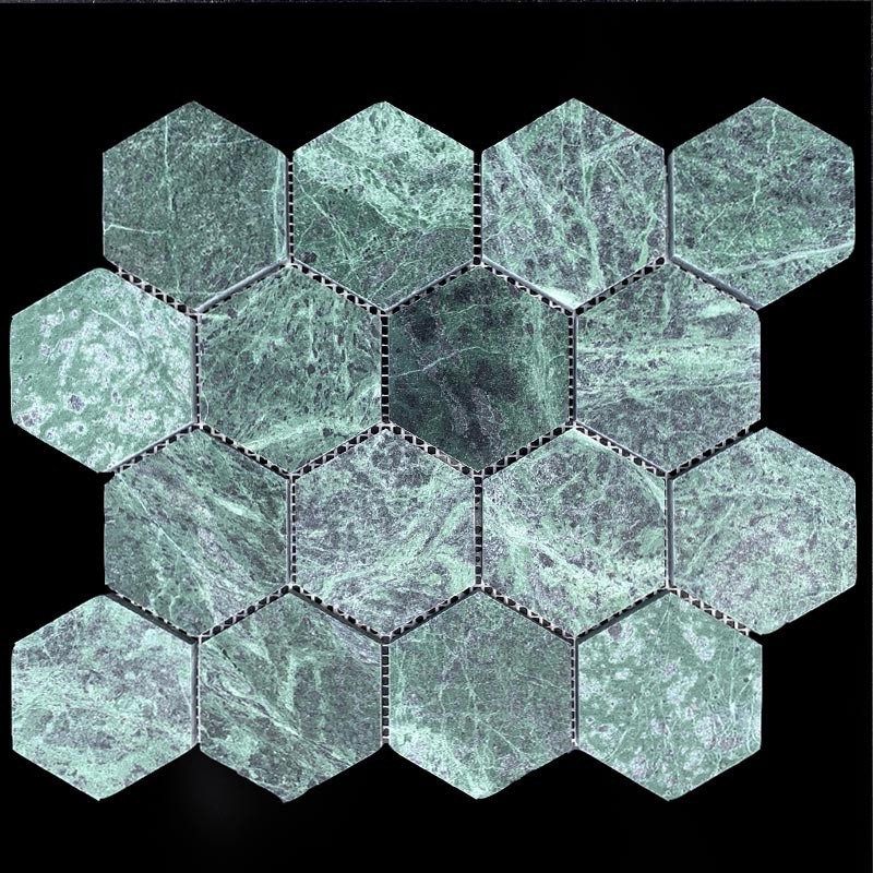 Verde Green Hexagon Honed Marble Mosaic Tiles 70x70
