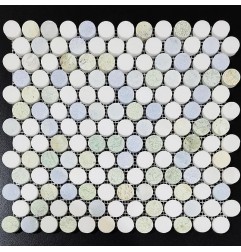 Green & Blue Celest & Thassos Penny Round Honed Marble Mosaic Tiles 23x23