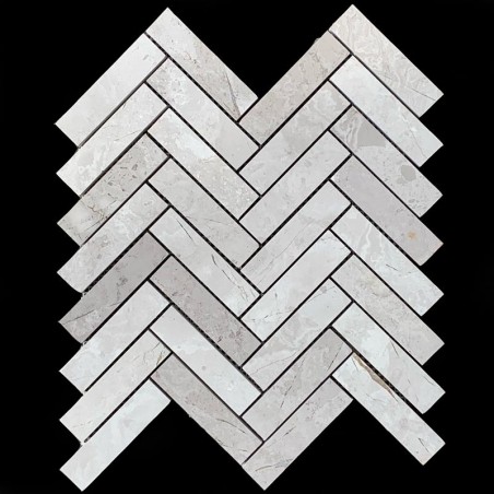 Serpeggiante Bianco Herringbone Honed Limestone Mosaic Tiles 25x98