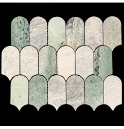 Green Celeste Arch/Long Fish Scale Honed Marble Mosaic Tiles