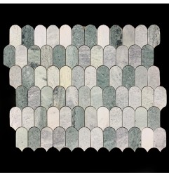 Green Celeste Arch/Long Fish Scale Honed Marble Mosaic Tiles