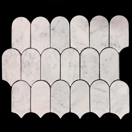 Carrara Arch/Long Fish Scale Honed Marble Mosaic Tiles