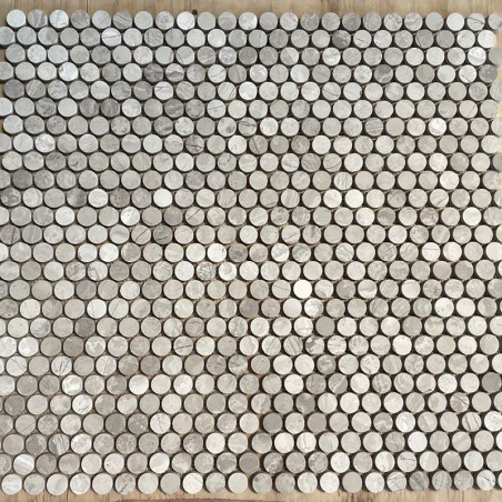 Serpeggiante Bianco Penny Round Honed Limestone Mosaic Tiles 23x23