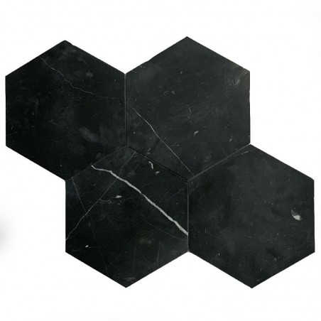 Nero Marquina Hexagon Honed Marble Tiles 203x203