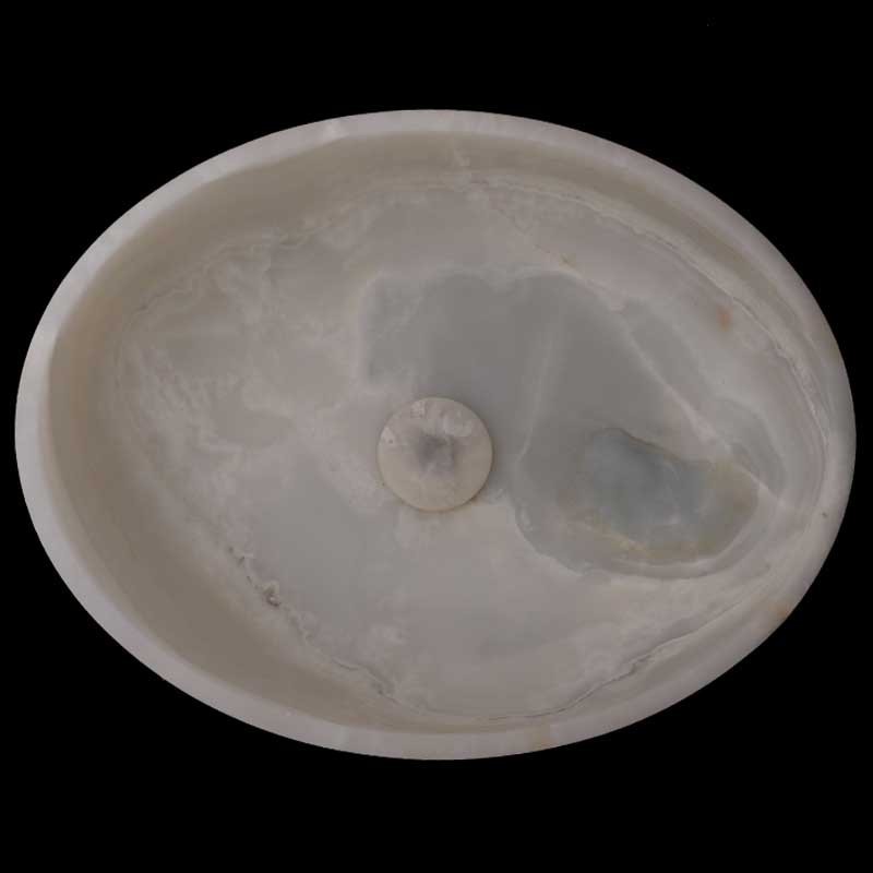 white Onyx Honed Oval Basin 3863 With Matching Pop-Up Waste