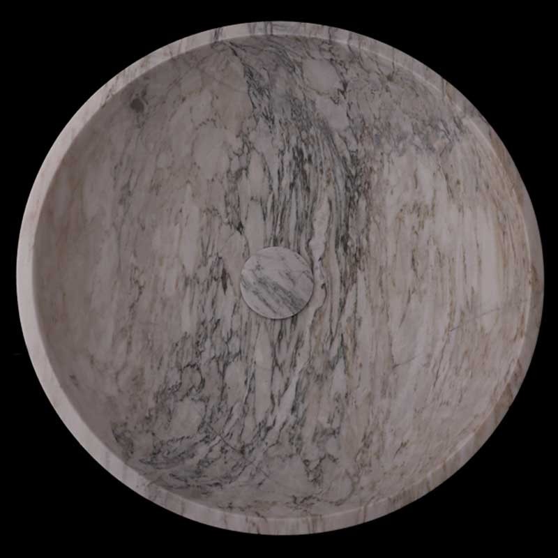 Persian White Honed Round Basin Marble 4052 With Matching Pop-Up Waste