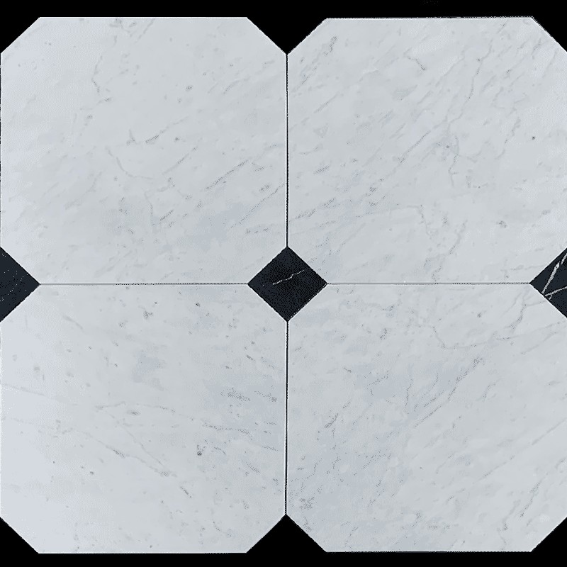 Carrara Octagon &  Nero Square Honed Marble Tiles