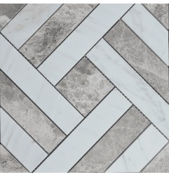 Zebra Basketweave Carrara & Tundra Grey Honed Marble Mosaic Tiles