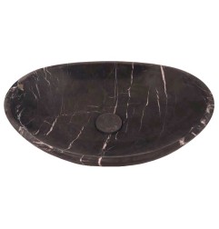 Pietra Grey Honed Oval Concave Design Basin Limestone 4105 With Matching Pop-Up Waste