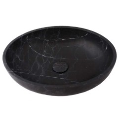 Nero Marquina Honed Oval Basin Marble 4074 With Matching Pop-Up Waste