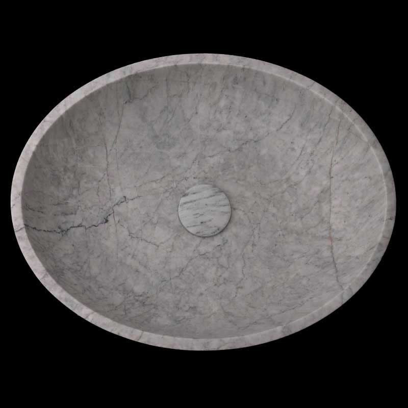 Persian White Honed Oval Basin Marble 4082 With Pop-Up Waste