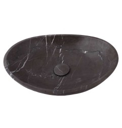 Pietra Grey Honed Oval Concave Design Basin Limestone 3987 With Matching Pop-Up Waste