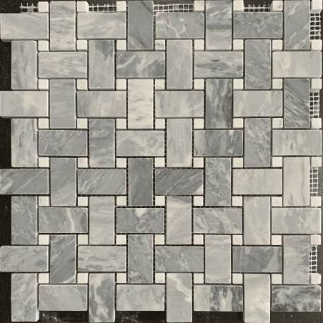 Basketweave Bardiglio & Carrara Honed Marble Mosaic Tiles