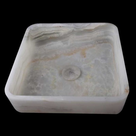 White Onyx Honed Square Basin 3839 With Matching Pop-Up Waste