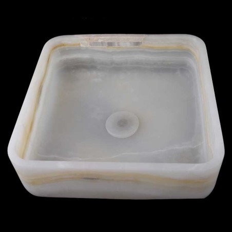 White Onyx Honed Square Basin 3841 With Matching Pop-Up Waste