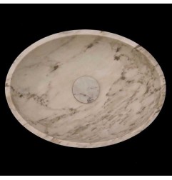 Persian White Honed Oval Basin Marble 4408 With Matching Pop-Up Waste