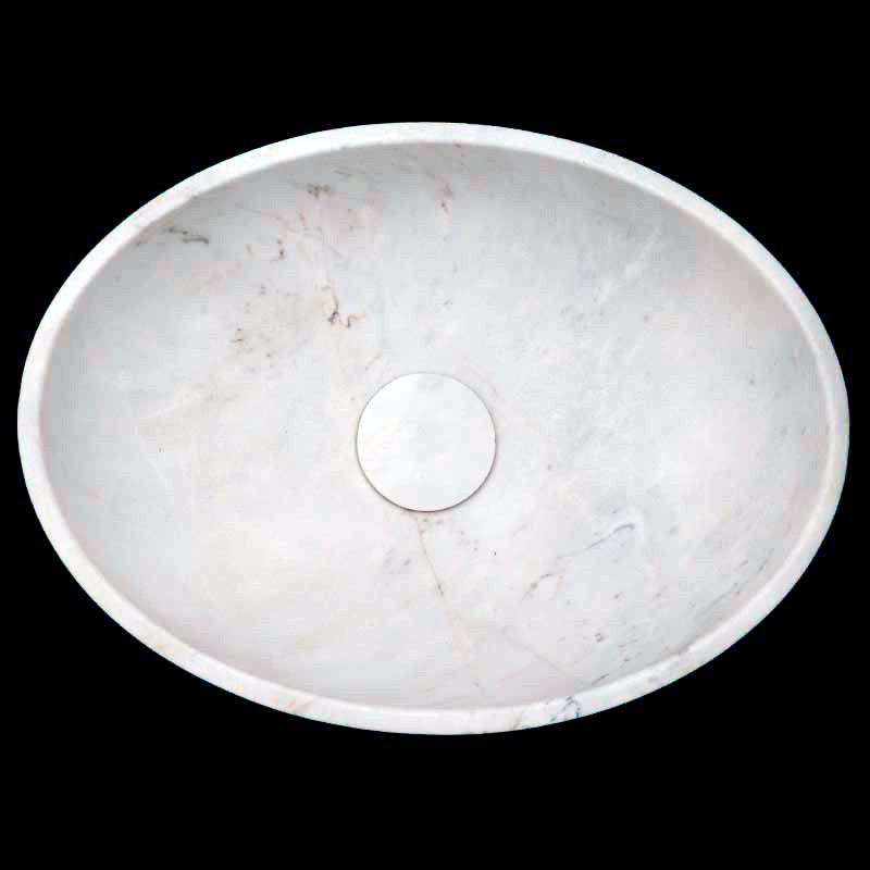 Persian White Honed Oval Basin Marble 4273 With Matching Pop-Up Waste