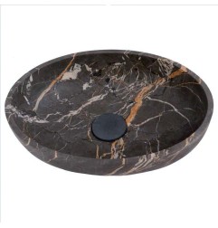 Black & Gold Honed Oval Basin Marble 4285 With Matching Pop-Up Waste