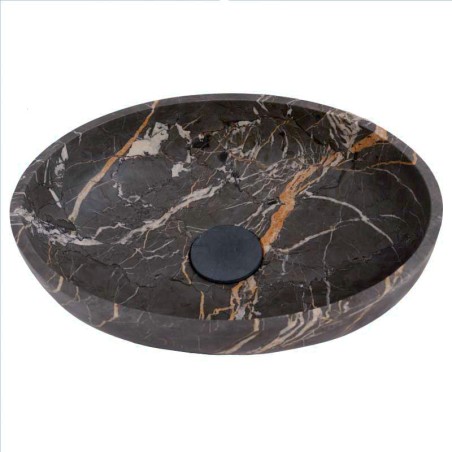 Black & Gold Honed Oval Basin Marble 4285 With Matching Pop-Up Waste